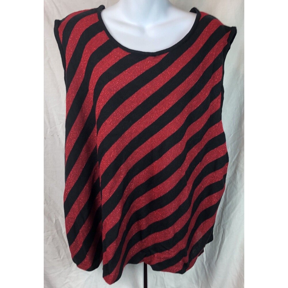 Sleeveless Knit Sweater Top 26/28W Red/Blk Metallic Punk Rock Emo Grunge Retro